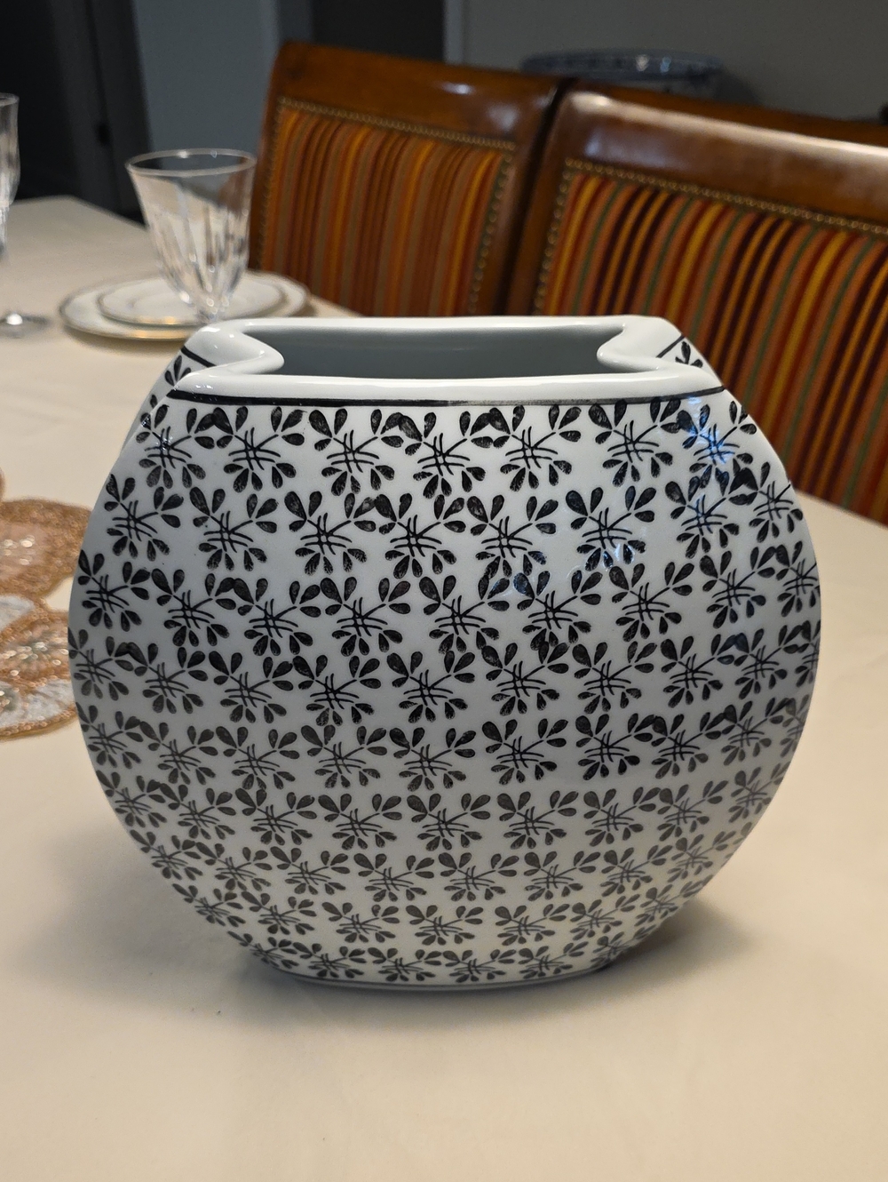 Decorative Black & White Floral Ceramic Vase - Home Accents